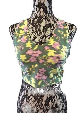 Aerie OFFLINE Real Me Recharge Floral Strappy Back Sports Bra Crop Top L